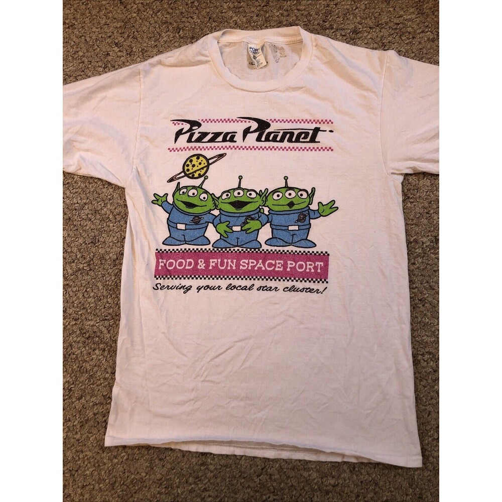 Toy‎ Story Disney Pixar Men's Pizza Planet Food & Fun Space Port White Shirt SM
